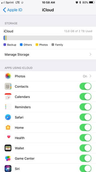 Activation de la synchronisation des Apps avec iCloud