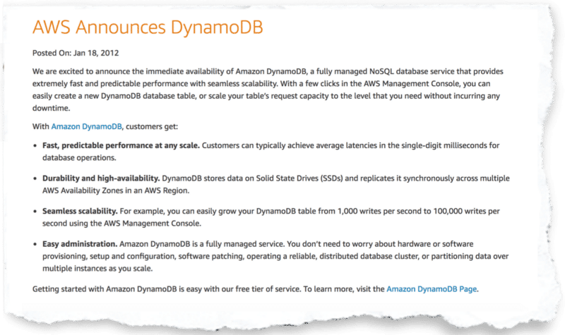 Annonce AWS DynamoDB