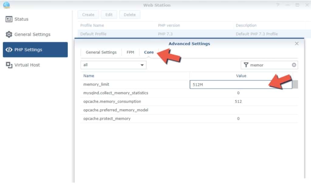 Web station Synology configuration avancée de PHP