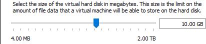 Choisissez une taille de disque de 10 Go