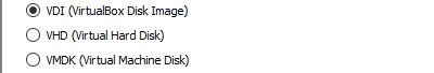 Selectionnez le type de fichier de disque dur VDI