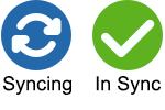 Synchronisation Nextcloud (bleu avec des flèches blanches) et icônes In Sync (verte avec une coche blanche).