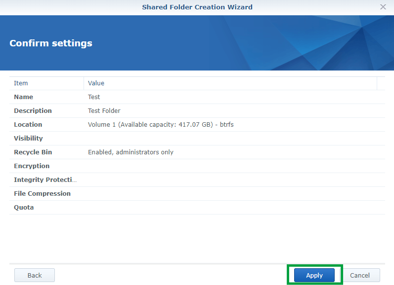 Synology : Comment créer un dossier partagé ? 21 dossier partagé