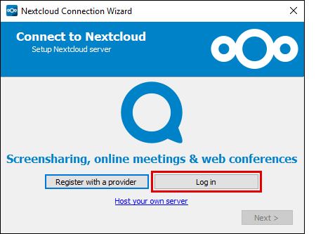 Dans l'assistant de connexion Nextcloud, cliquez sur Se connecter.