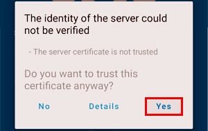 Appuyez sur Oui pour faire confiance au certificat auto-signé de votre serveur.