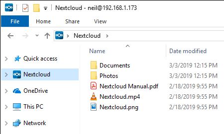 Dans l’Explorateur de fichiers, l'icône Nextcloud se trouve dans le volet gauche.