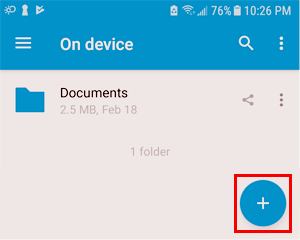 Cliquez sur l'icône Plus pour ajouter des fichiers de votre appareil vers le cloud.