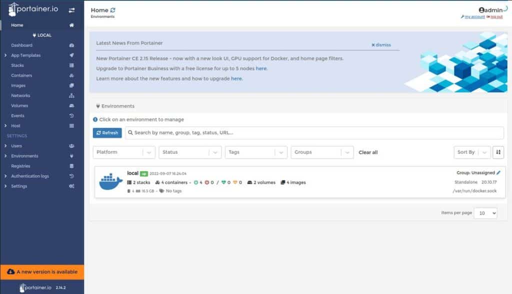 Plateforme de gestion des conteneurs Portainer