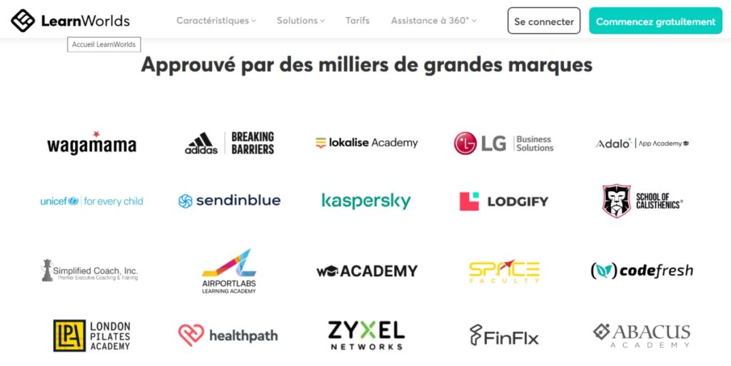 LearnWorlds Approuvé par des milliers de grandes marques